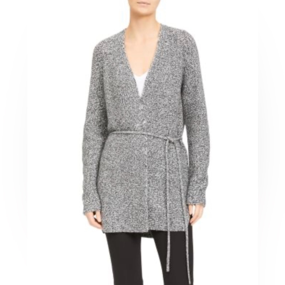 Theory Malinka Cashmere Mouline Cardigan Sweater Dark Marled Grey Size Large